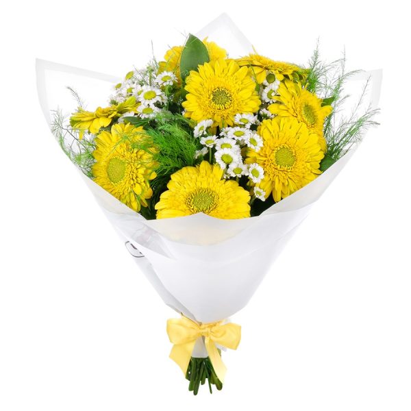 Beyaz Papatya ve Sarı Gerbera Buketi